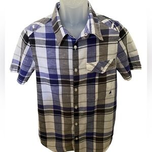 RUSTY Surf Blue & White Plaid Collared Shirt Men S Small Indi Slim Fit